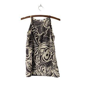Roam Womens Cream Brown Silk Swirl Pattern Front Tie Tank Blouse Size Small